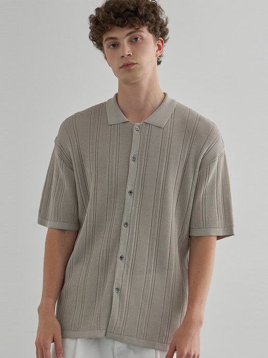 [Men] Line Detail Knit Shirt (Stone Grey)