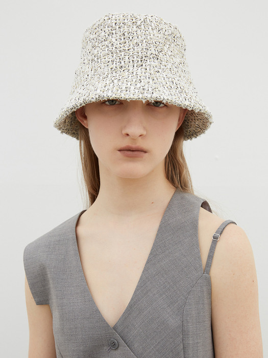 WAVY LAMPSHADE HAT_TWEED GREY