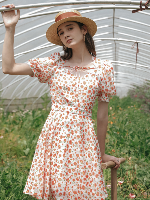 Midi marigold flower dress
