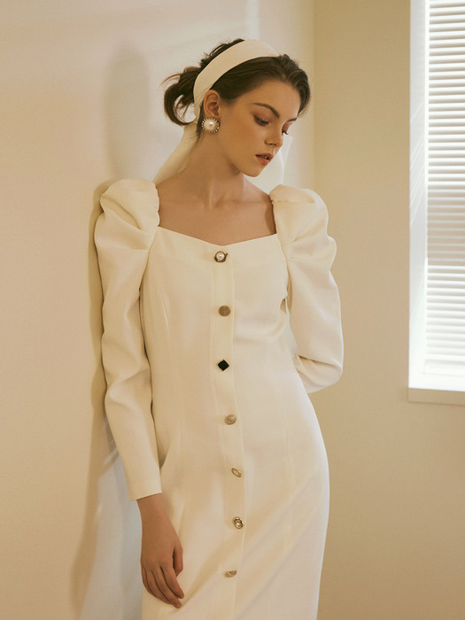 IMAU / Newtro Puff Button Dress(ivory)