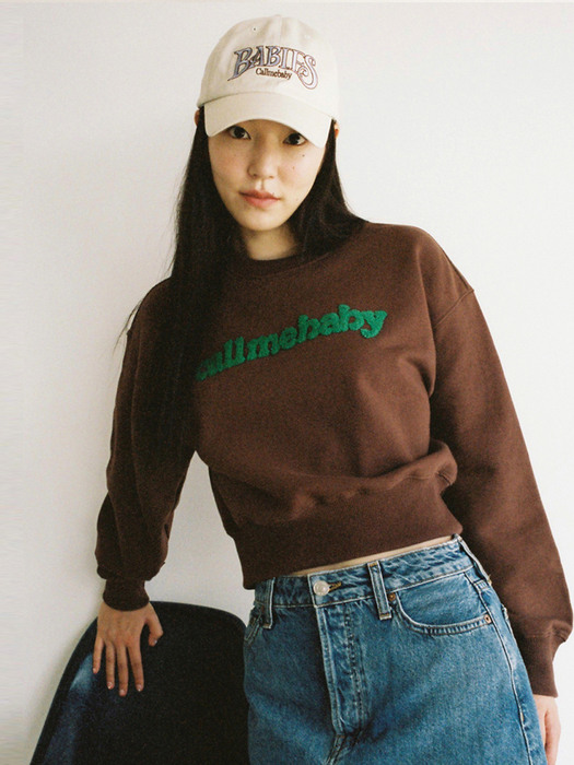 Fuzzy Logo Cropped Sweatshirts (Brown)