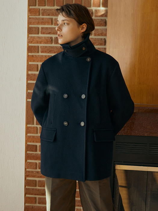 [Day-Wool] Curved Sleeve Wool Peacoat
