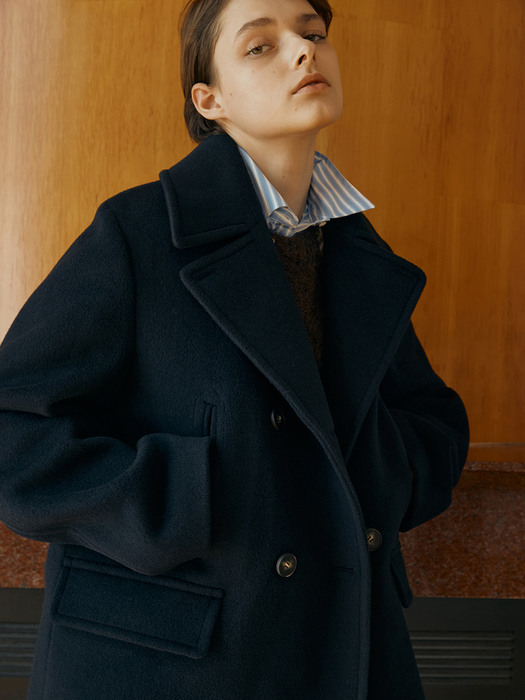 [Day-Wool] Curved Sleeve Wool Peacoat
