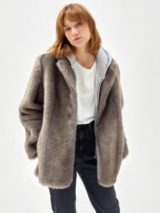 JENNIE ECO FUR MUSATNG JACKET GREY