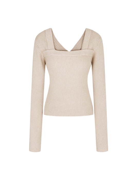 TWO WAY NECK POINT KNIT TOP_BEIGE