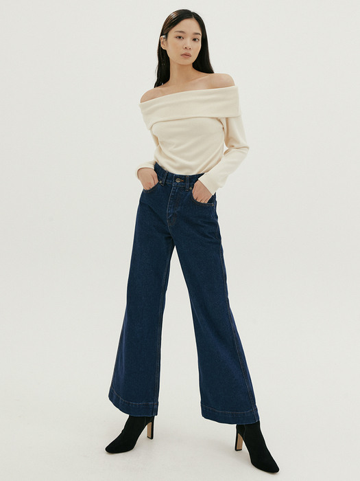 NOI STITCH WIDE PANTS BLUE