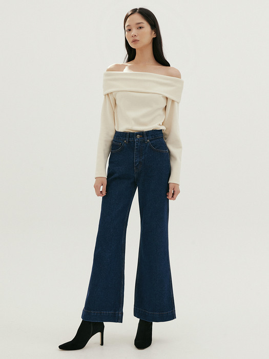 NOI STITCH WIDE PANTS BLUE