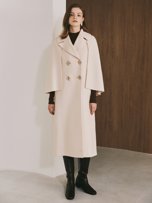 Quincey / Gold Button Cape Style Coat(ivory)