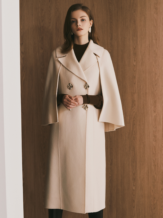 Quincey / Gold Button Cape Style Coat(ivory)