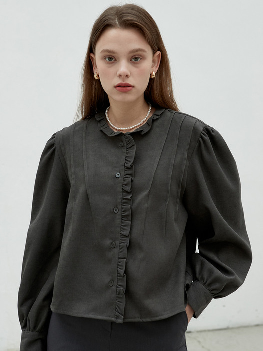 iuw1129 frill rounded collar blouse (charcoal)