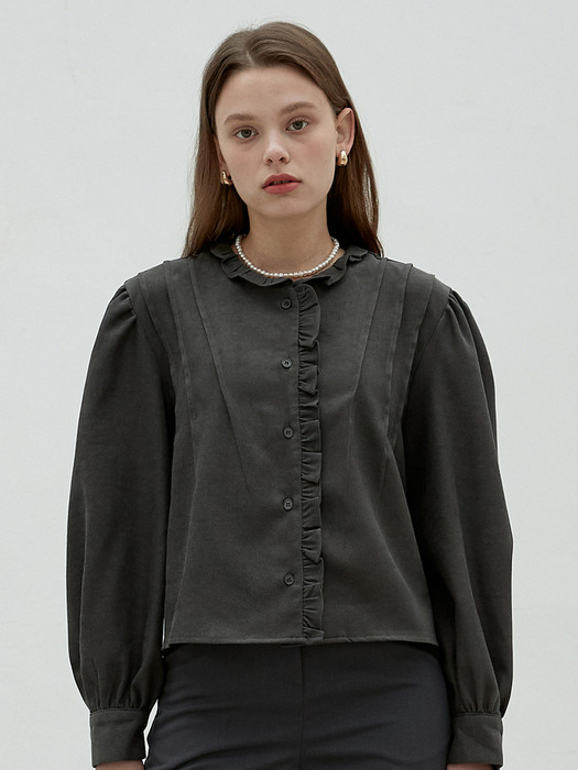 iuw1129 frill rounded collar blouse (charcoal)