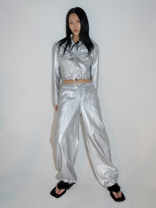 G_NAPPING FAUX LEATHER PANTS / SILVER
