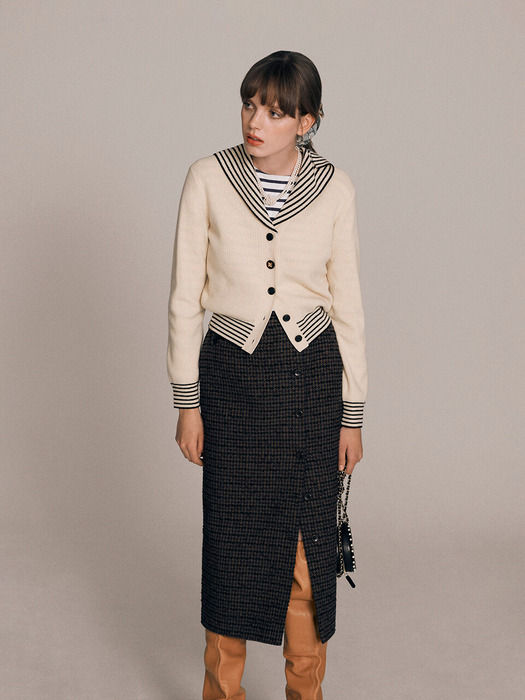 [EXCLUSIVE] Sailor Collar Knit Cardigan - Cream/Black