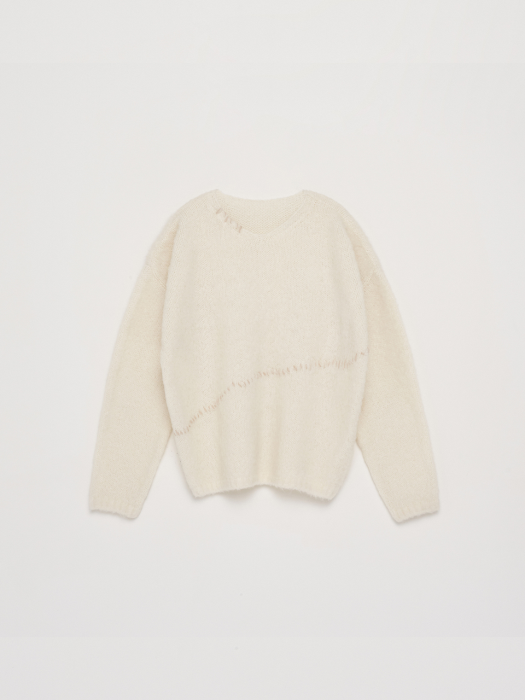 HAND STITCH OVERFIT KNIT PULLOVER IN IVORY
