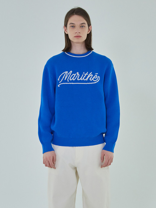 LETTERING KNIT PULLOVER blue