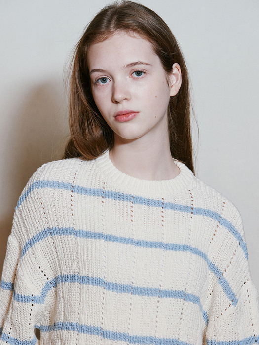 SKASHI STRIPE KNIT_CREAM BLUE