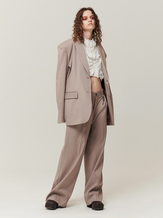 [RECYCLE POLYESTER] PINTUCK RING WIDE SLACKS_BEIGE