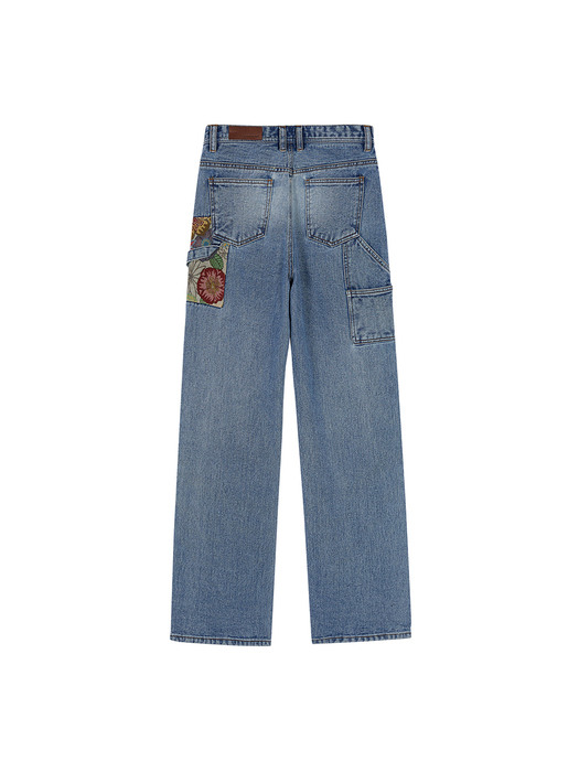 (WOMEN) FLORIA JACQUARD PATCH CARPENTER JEANS apa501w(DUSTY BLUE)