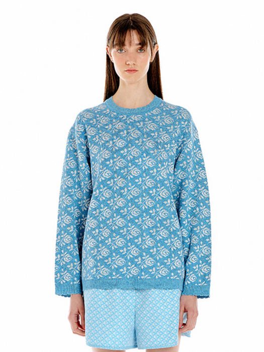 ULOWER Floral Jacquard Knit Pullover - Sky Blue