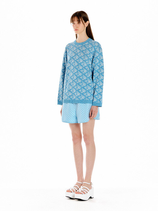 ULOWER Floral Jacquard Knit Pullover - Sky Blue
