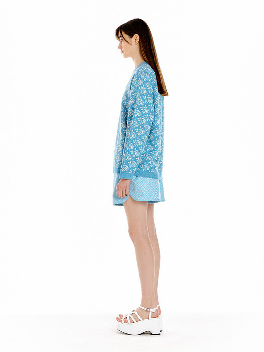 ULOWER Floral Jacquard Knit Pullover - Sky Blue