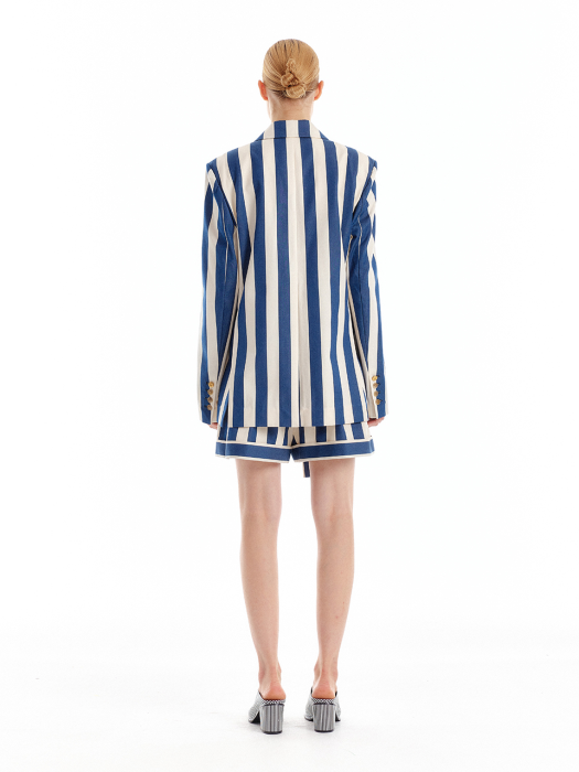UMBRELLA Two-Tuck Shorts - Ivory/Navy Stripe