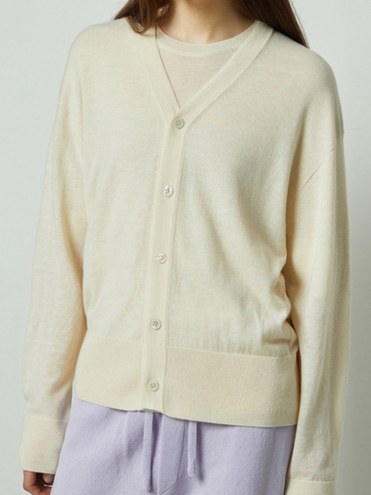 [SET] Sheer lambswool whole garment cardigan / pullover_Ivory