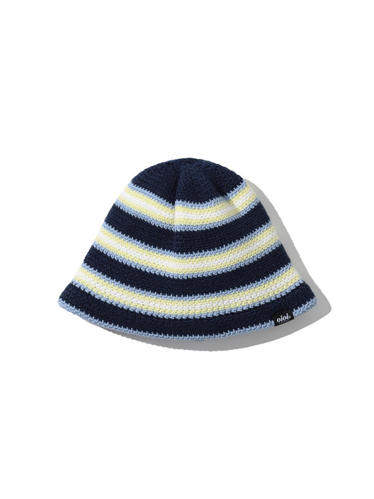 STRIPE KNIT BUCKET HAT [NAVY]