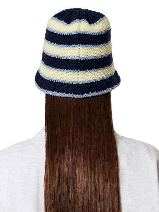 STRIPE KNIT BUCKET HAT [NAVY]