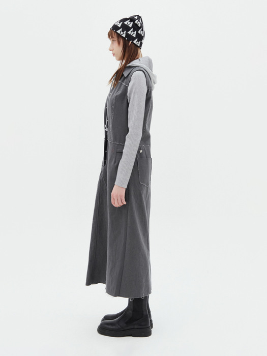 [EXCLUSIVE] COTTON OVERALL LONG SKIRT IN CHARCOAL