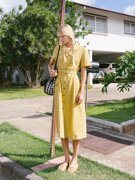 [N]MAKAPUU Pocket pointed belt dress (Dark yellow)