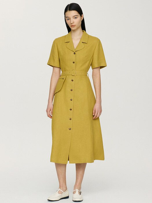 [N]MAKAPUU Pocket pointed belt dress (Dark yellow)