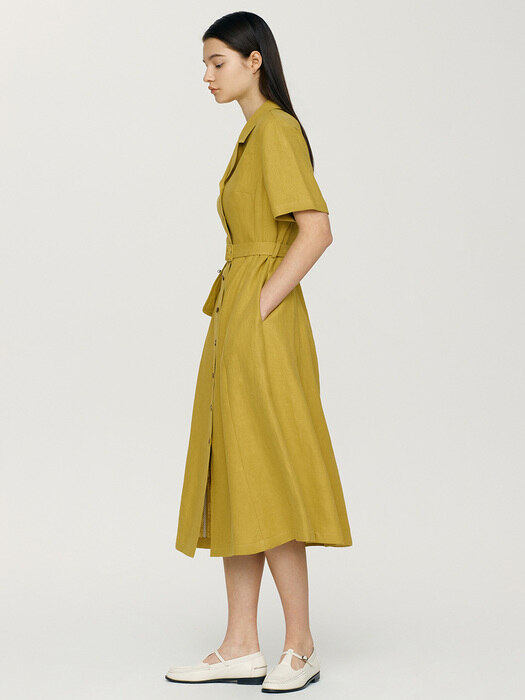 [N]MAKAPUU Pocket pointed belt dress (Dark yellow)