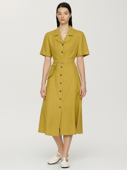 [N]MAKAPUU Pocket pointed belt dress (Dark yellow)