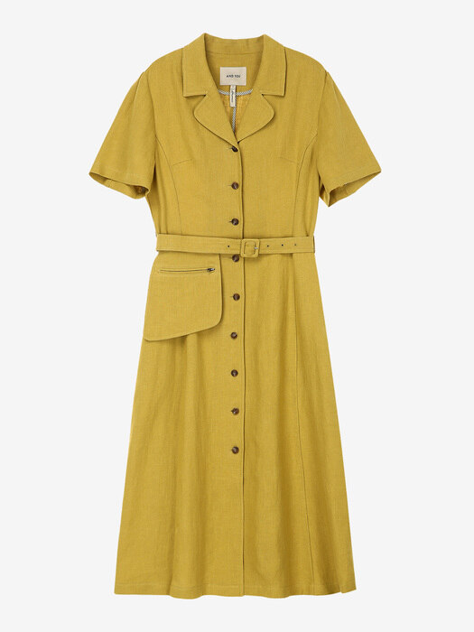 [N]MAKAPUU Pocket pointed belt dress (Dark yellow)