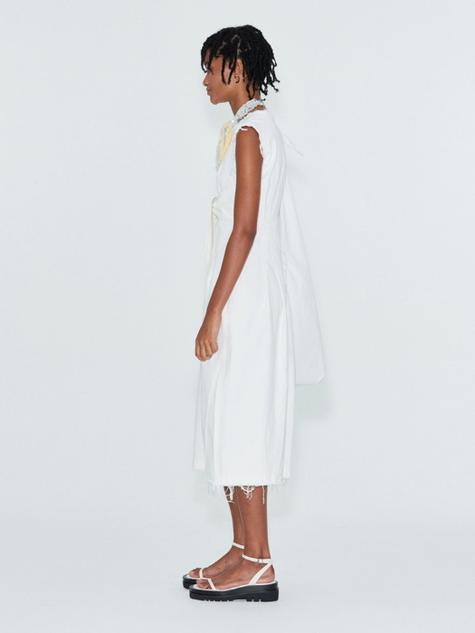 DISTRESSED CUT-OFF DENIM COCOON DRESS (WHITE)