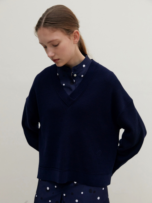 circle knit pullover-navy