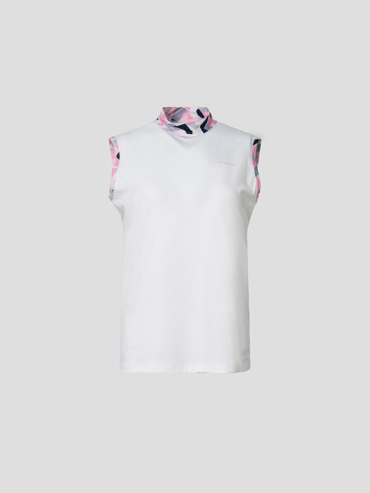 여성 화이트 패턴 포인트 슬리브리스 티셔츠 (BJ2442A211)