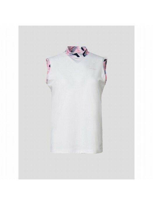 여성 화이트 패턴 포인트 슬리브리스 티셔츠 (BJ2442A211)