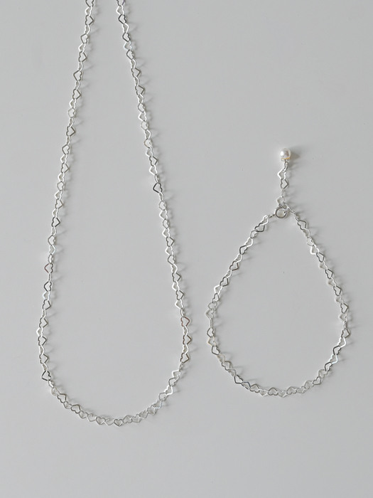 love love silver chain necklace & bracelet SET