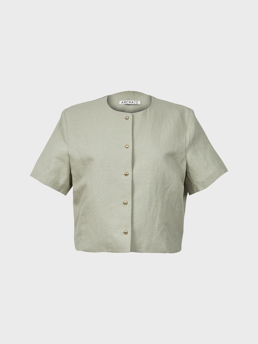 [EXCLUSIVE]linen round short jacket_khaki