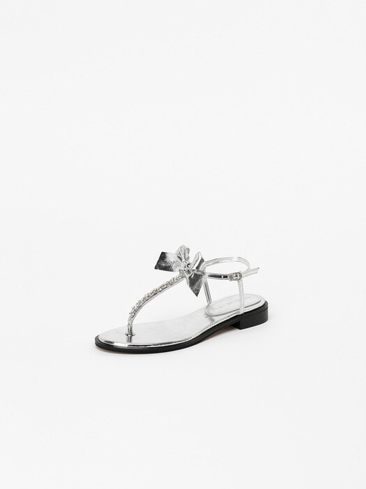 Monarch Embellished Thong Flat Sandals in Textured Silver