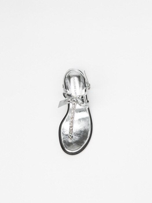 Monarch Embellished Thong Flat Sandals in Textured Silver