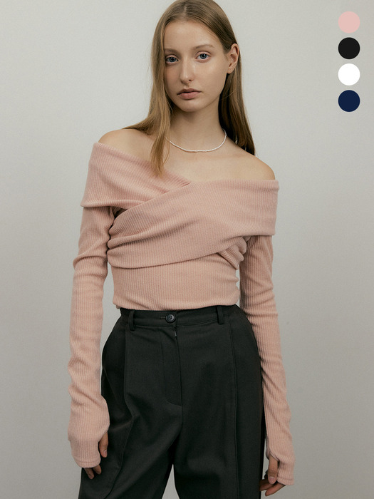 comos 706 X-shaped off-shoulder T-shirt (4colors)