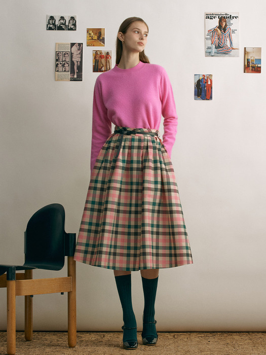 [N]BOROMWAT Flared skirt (Pink check)
