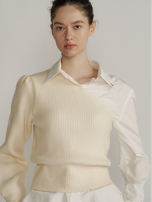 One off shoulder knit SET (ivory)