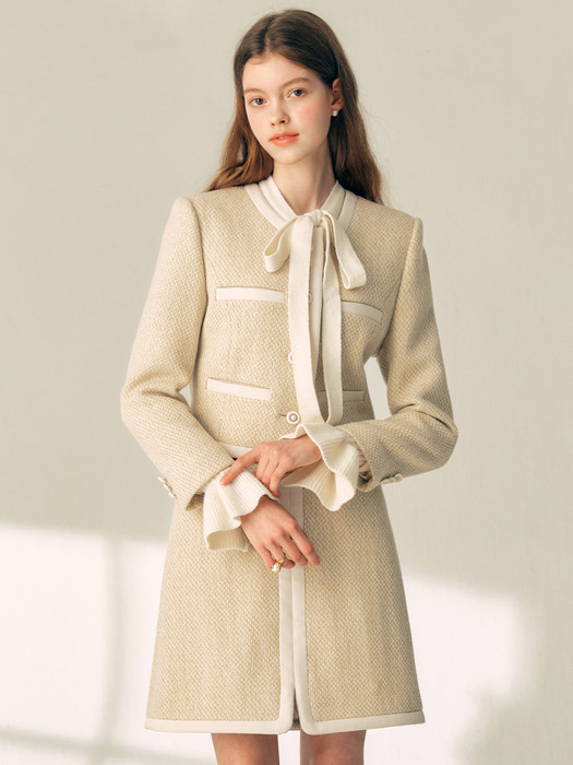 EMERY Combination A-line wool skirt (Sand beige&Ivory)