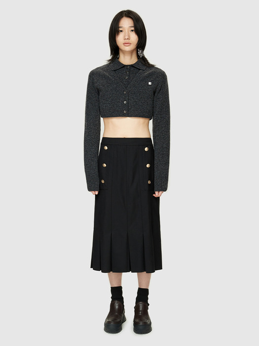 PLEATED LONG SKIRT - BLACK