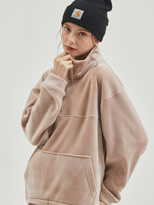 Velvet High Neck Zip-up MTM PinkBeige