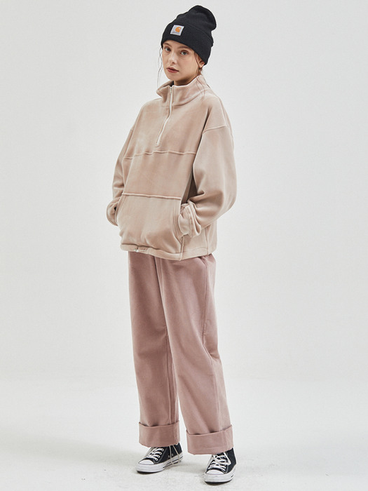 Velvet High Neck Zip-up MTM PinkBeige